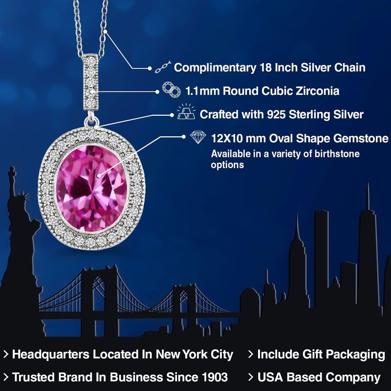 Gem Stone King 925 Sterling Silver Oval Gemstone Birthstone Halo Necklace For Women | Oval 12X10MM | Halo Pendant Necklace for Women | With 18 Inch Silver Chain - Image 2